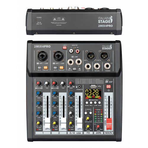 ITALIAN STAGE 2MIX4 PRO Audio Mixer with Player, Recorder and Effects